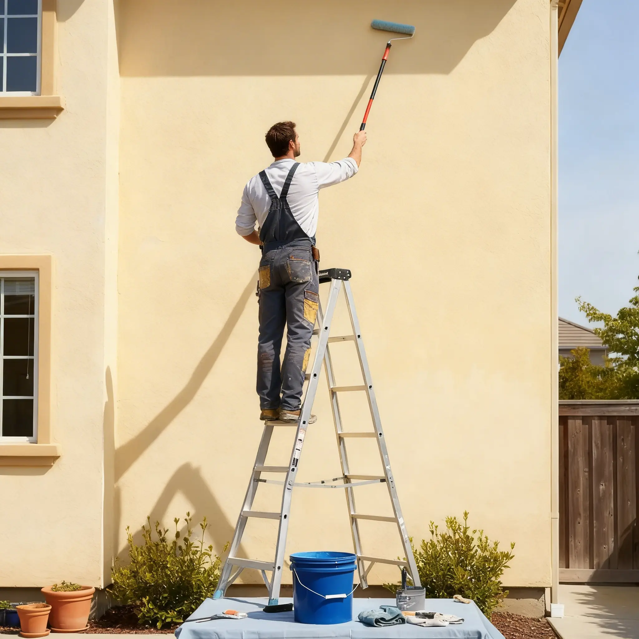 Peinture façade Aigre Artisan peintre appliquant de la peinture sur une façade de maison à Aigre